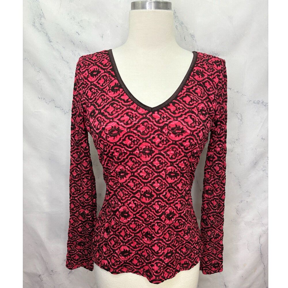 Vintage INC Internationa Stretch Y2K Whimsigoth Top SZ S Pink Brown texure goth